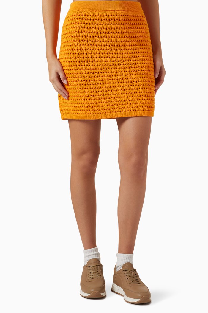 

Chunky-knit Mini Skirt in Cotton, Orange