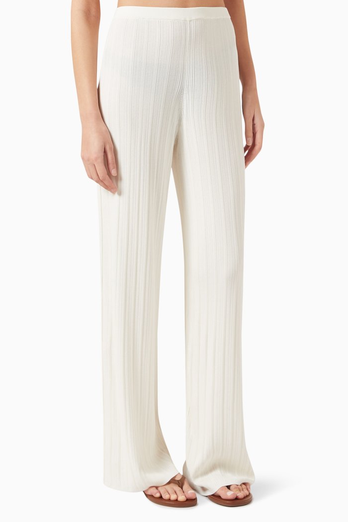 

Straight-leg Ribbed Pants in Viscose-blend, White
