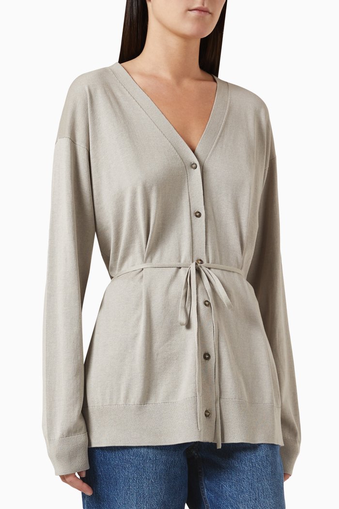 

x GI Belted V-neck Cardigan in Silk-cotton, Grey