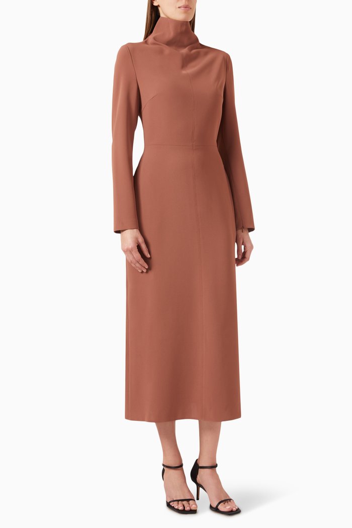 

High-collar Maxi Dress, Brown