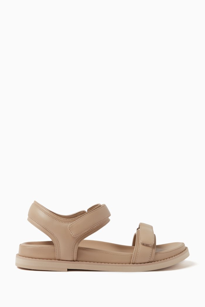 Velcro Strap Sandals in Smooth Leather, Neutral