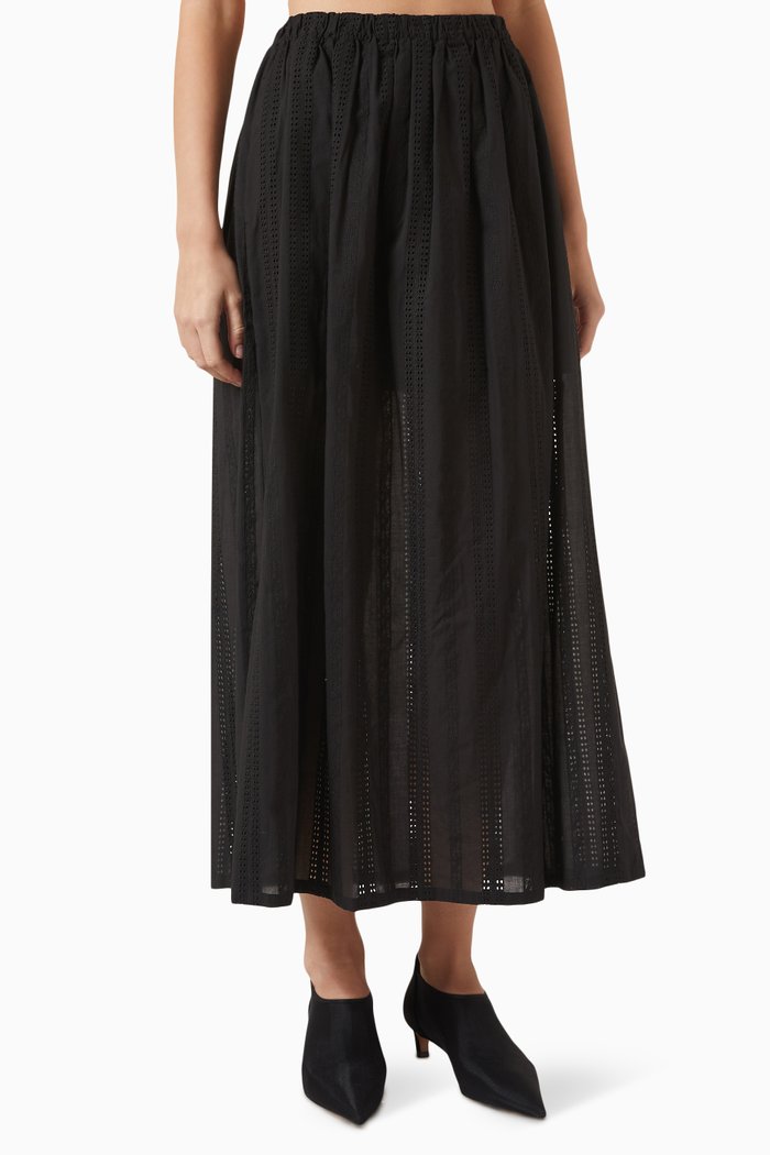 

Broderie Anglaise Maxi Skirt in Cotton, Black
