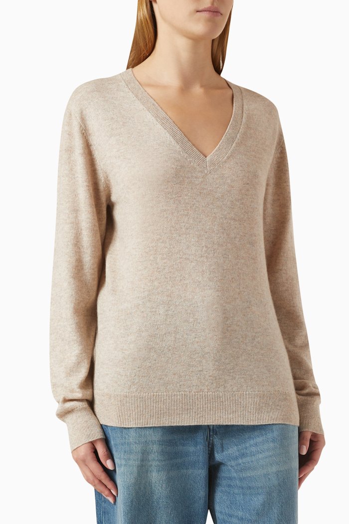 

V-neck Sweater in Cashmere-wool, Neutral