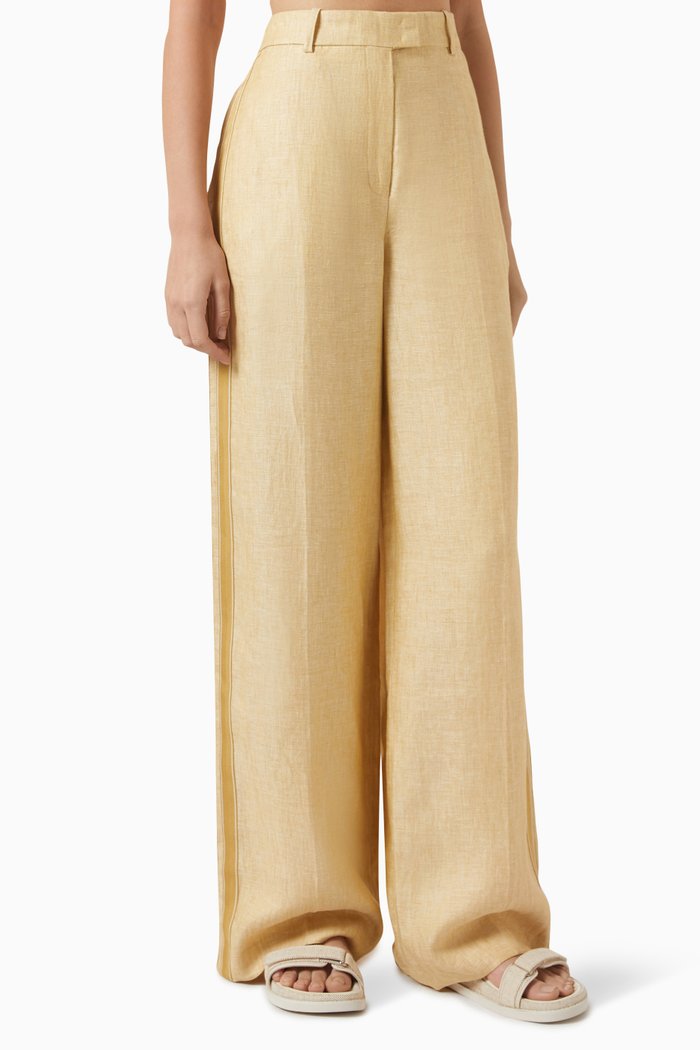 

Pleated Wide-leg Pants in Linen, Yellow