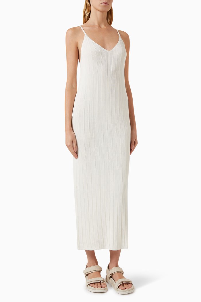

Ribbed Dress in Silk-Viscose Blend, White