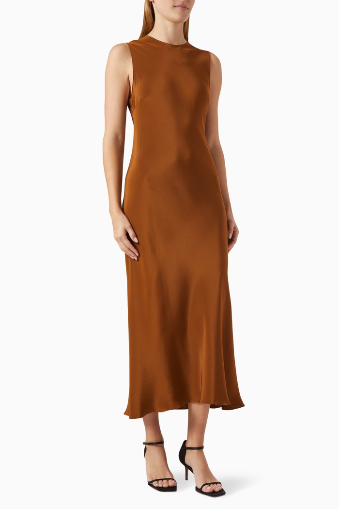

Flowy Midi Dress in Mulberry Silk, Brown