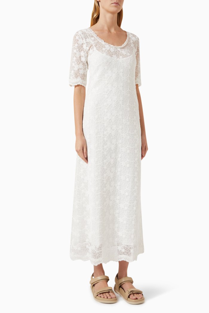 

Lace Midi Dress in Silk, Neutral