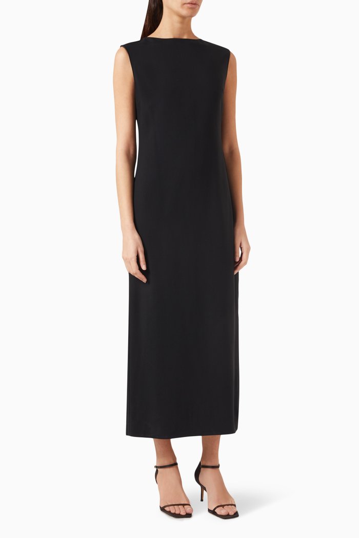 

Boat-neck Maxi Dress in Stretch-viscose, Black