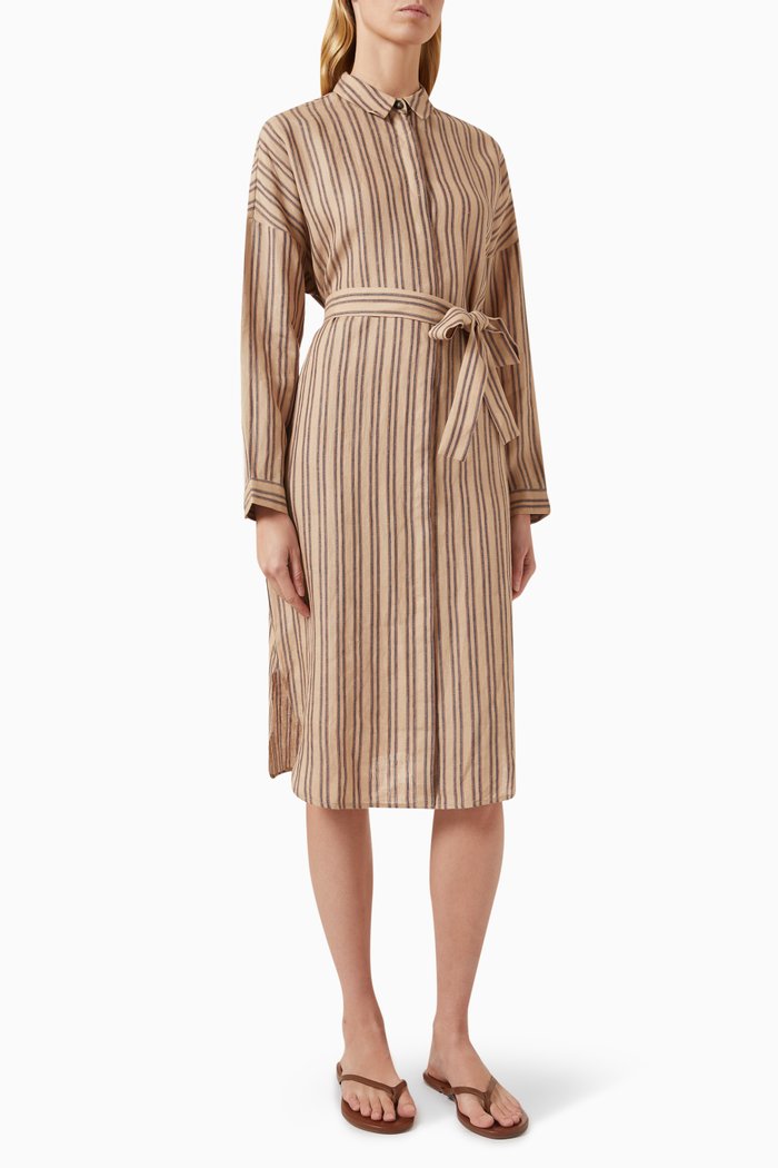 

Striped Shirt Dress in Linen, Neutral