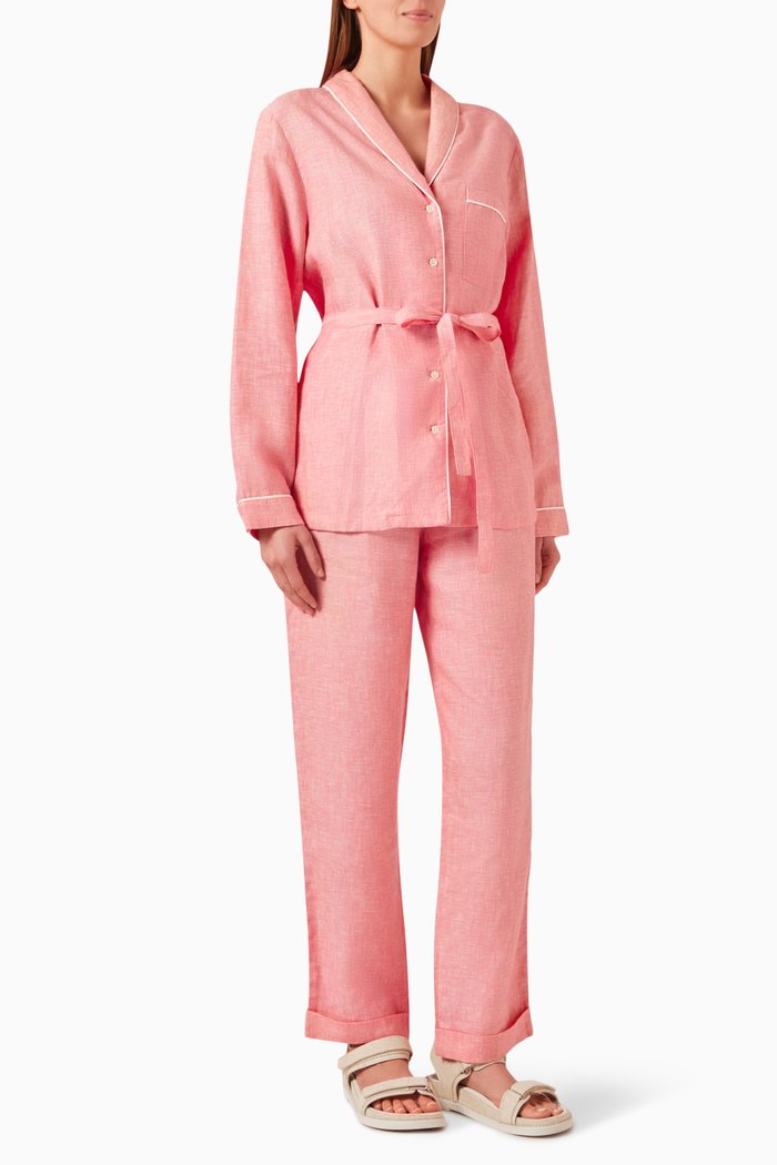 

Pyjama-style Set in Melange Linen, Pink