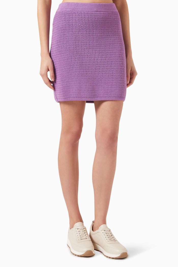 

Chunky-knit Mini Skirt in Cotton, Purple