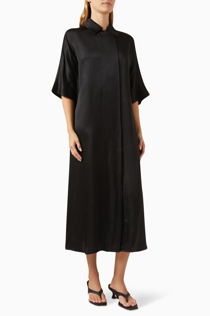 

Julia Midi Shirt Dress in Silk-blend, Black