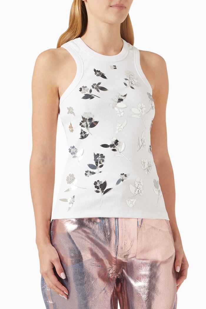 

Embellished Tank Top in Organic Cotton, White