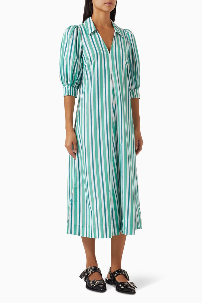 

Striped Collar Midi Dress in Cotton-poplin, Green