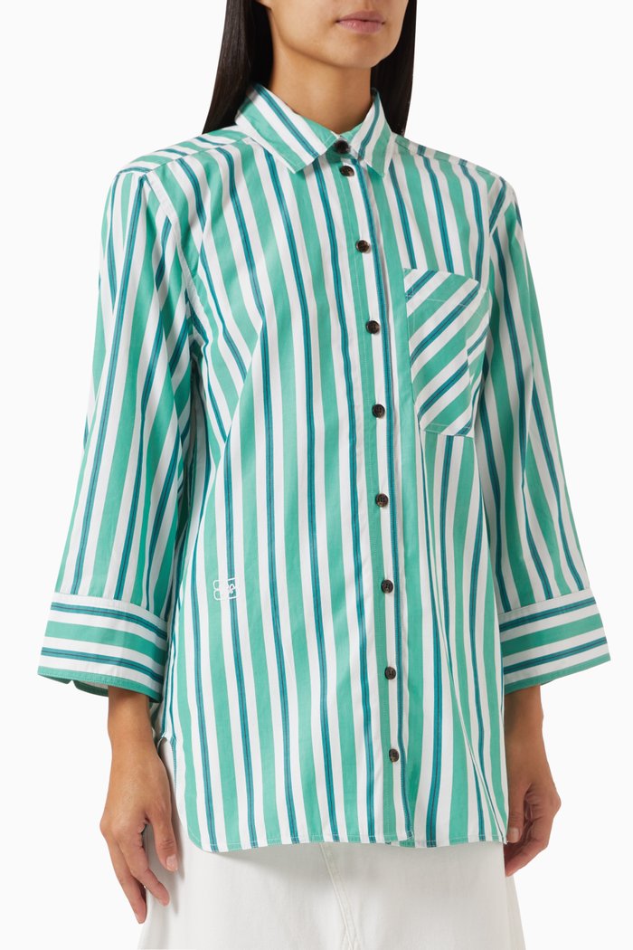 

Striped Oversized Shirt in Organic Cotton, Green