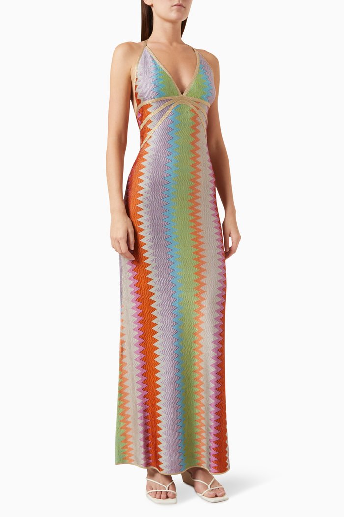 

Enna Halterneck Maxi Dress in Crochet-knit, Multicolour