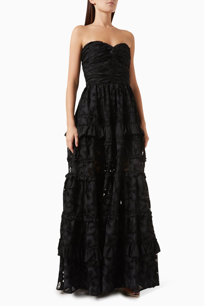 

Ottilie Broderie Anglaise Maxi Dress in Lace, Black
