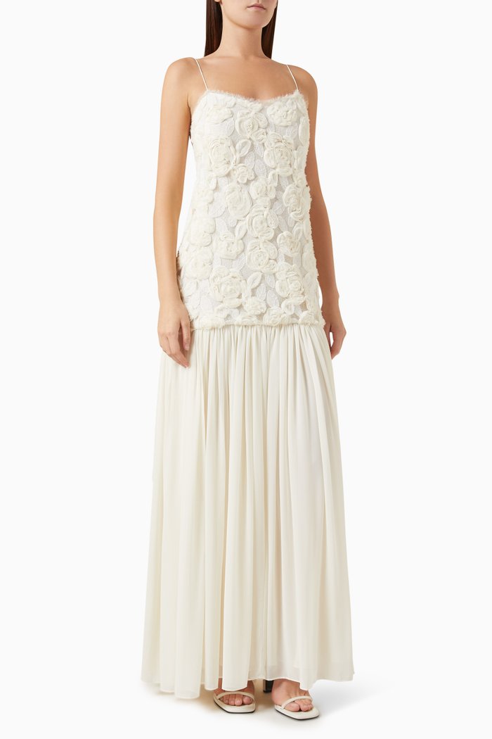 

Natalina Floral Appliqué Maxi Dress, Neutral