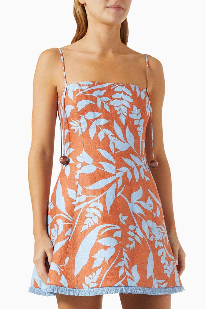 

Christy Printed Mini Dress in Linen, Blue