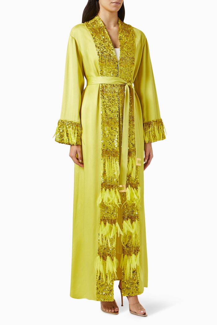 

Embellished Kaftan in Silk, Green