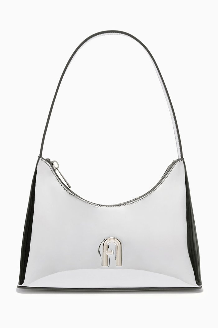 

Mini Diamante Shoulder Bag in Mirror Leather, Silver