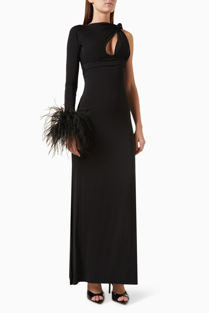 Tanner Feather-trim Gown in Jersey, Black