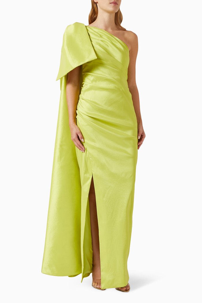 

Alessandra One-shoulder Maxi Dress in Satin, Yellow