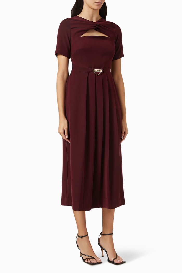 

Miriam Pleated Dress in Crepe, Red