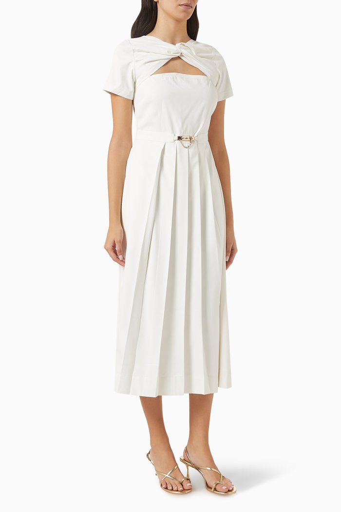 

Miriam Pleated Dress in Crepe, White