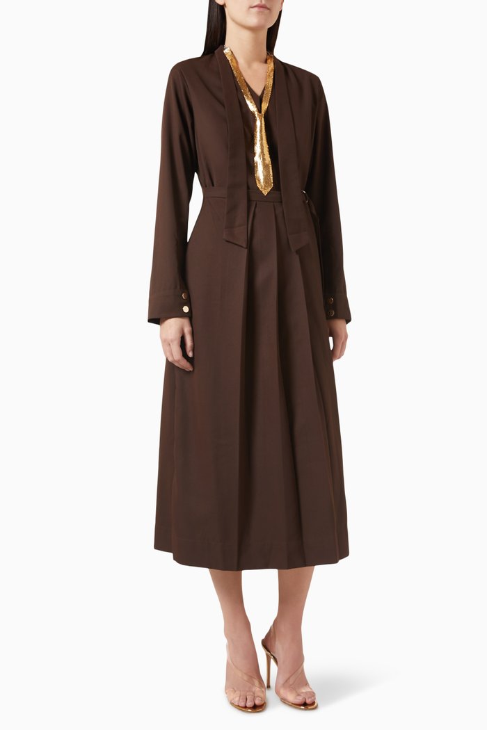 

Katherine Midi Dress in Crepe, Brown