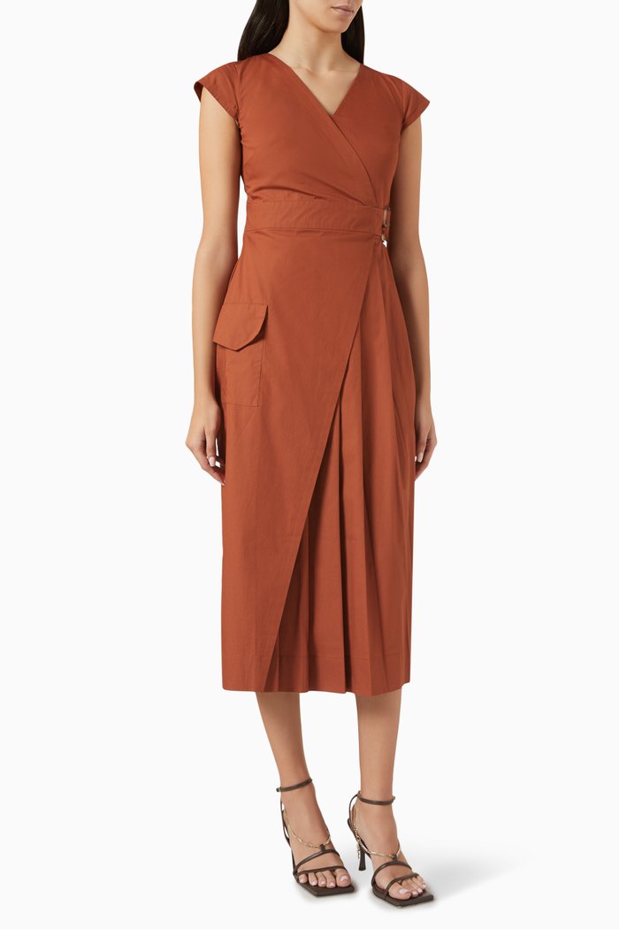 Maya Midi Dress in Cotton, Brown