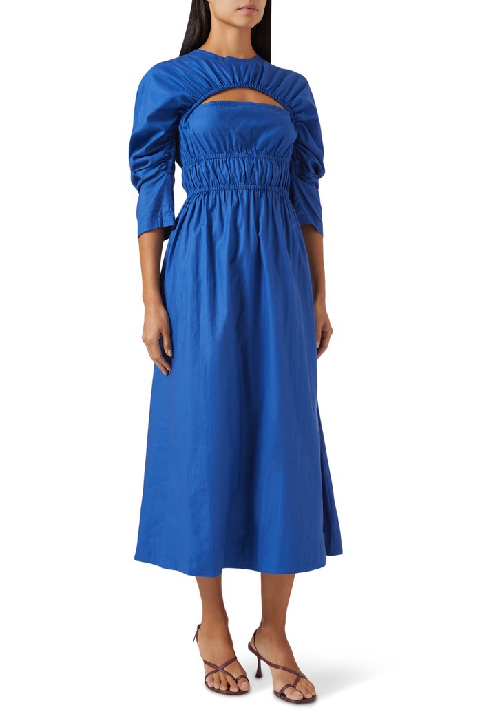 

Coco Gathered Dress in Cotton-poplin, Blue
