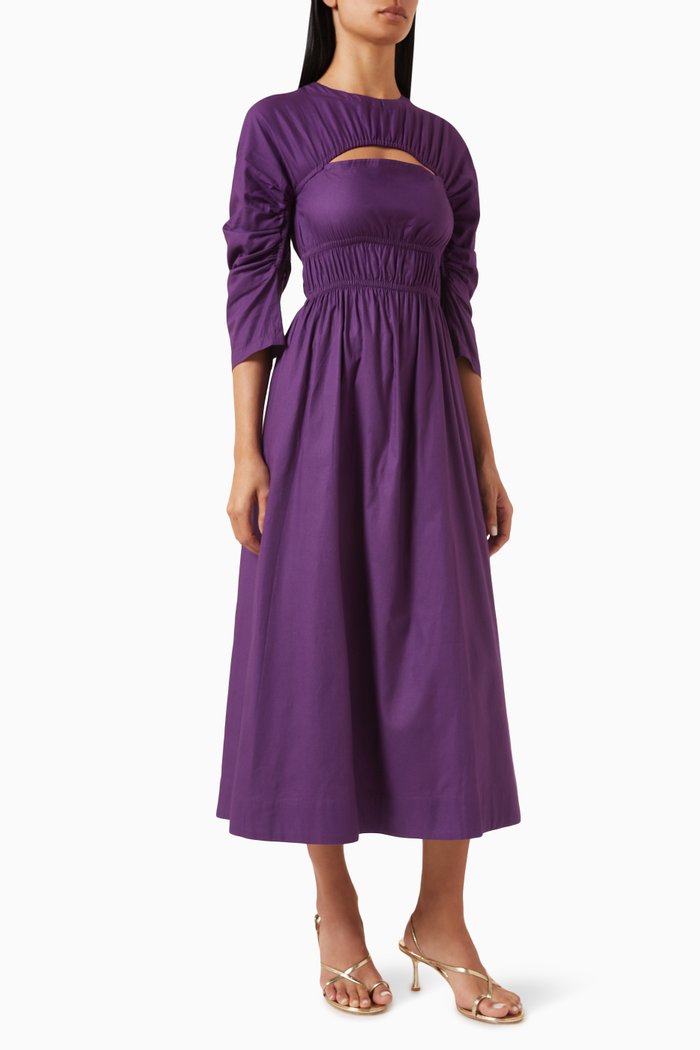 

Coco Gathered Dress in Cotton-poplin, Purple