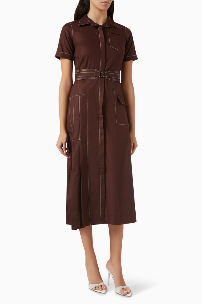 

Carmel Midi Dress in Cotton Poplin, Brown