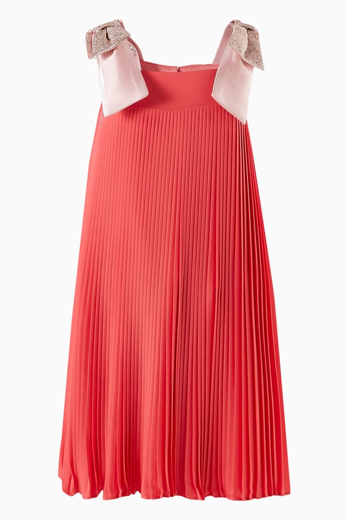 Pleated Trapeze Dress in Chiffon, Pink