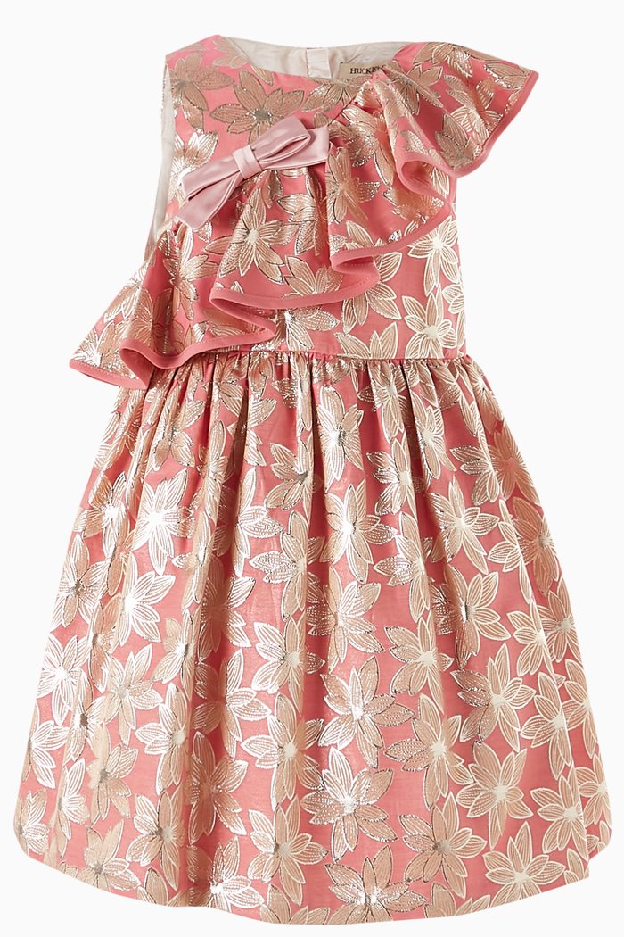 Diagonal Ruffle Bodice Dress in jacquard, Pink