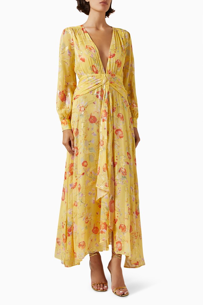 

Meera Floral-print Maxi Dress in Silk-lurex Jacquard, Yellow