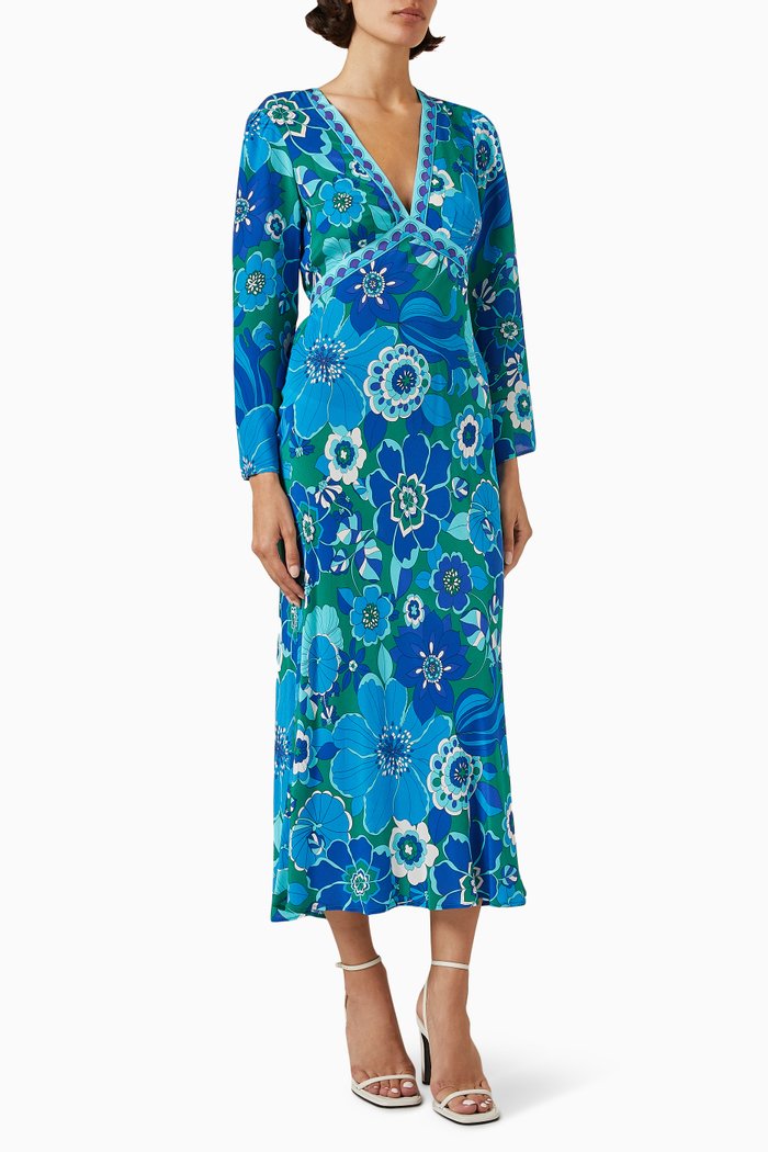 

Tania Midi Dress in Silk, Blue