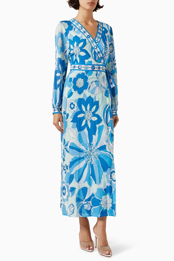

Annora Wrap Dress in Jersey, Blue