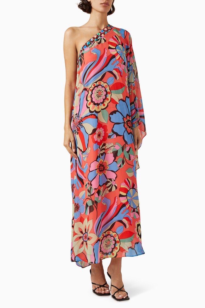 

Liza One-shoulder Maxi Dress in Georgette, Multicolour