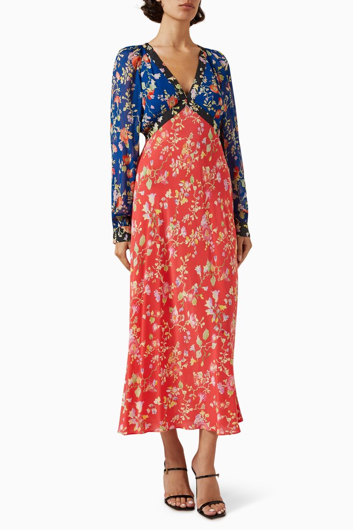 

Ayla Midi Dress in Silk & Viscose, Multicolour