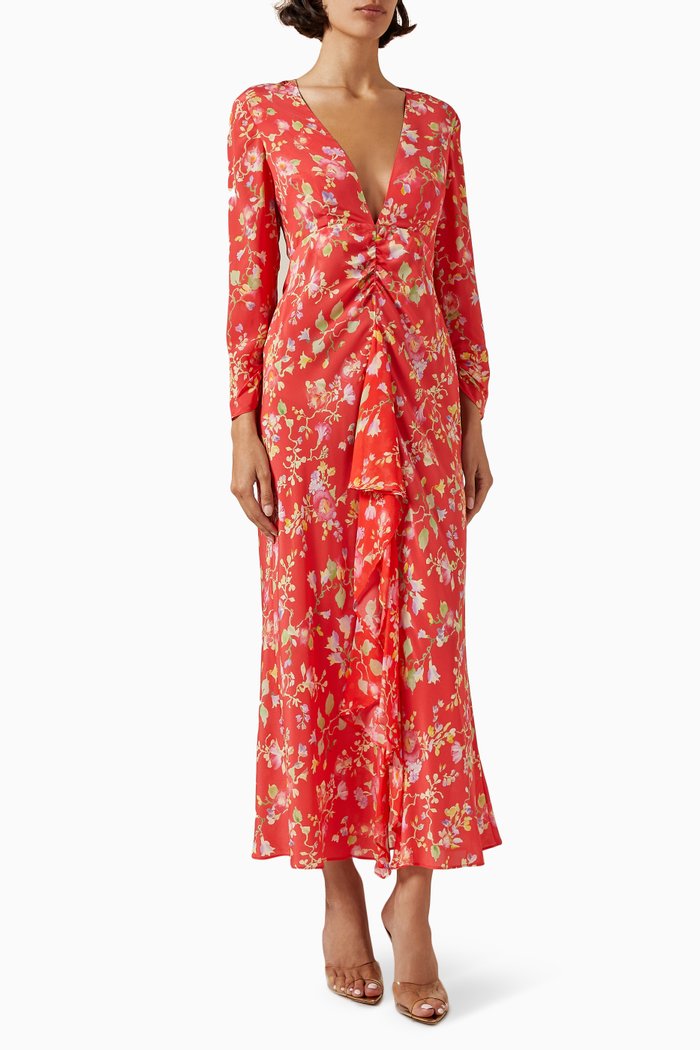 Rose Midi Dress in Silk, Red