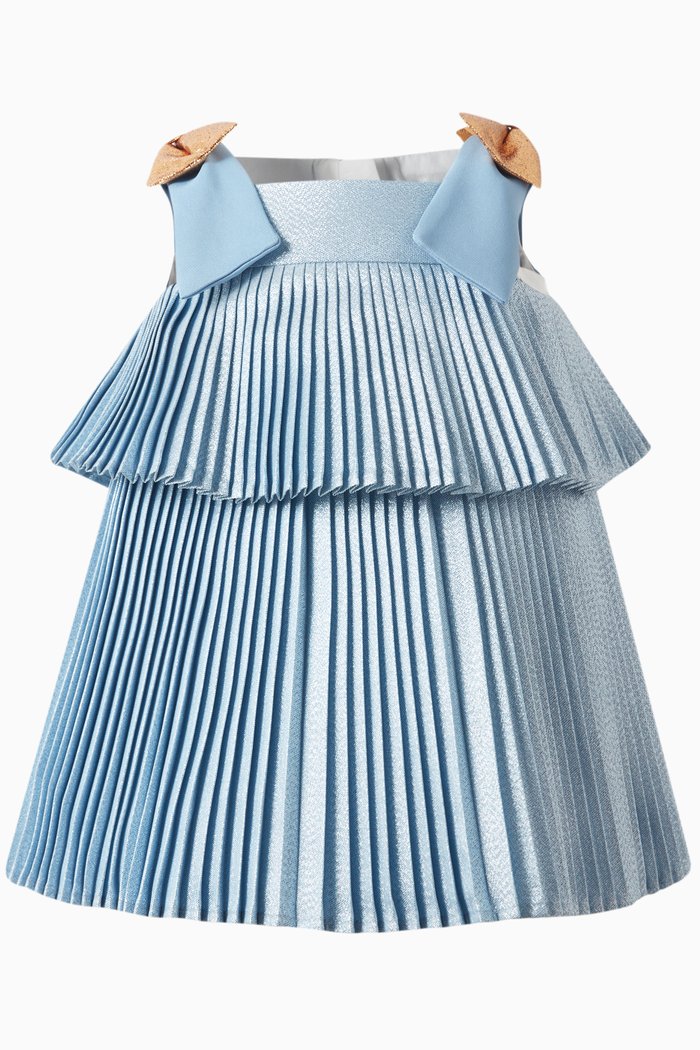 

Pleated Trapeze Dress & Bloomers in Lamé, Blue