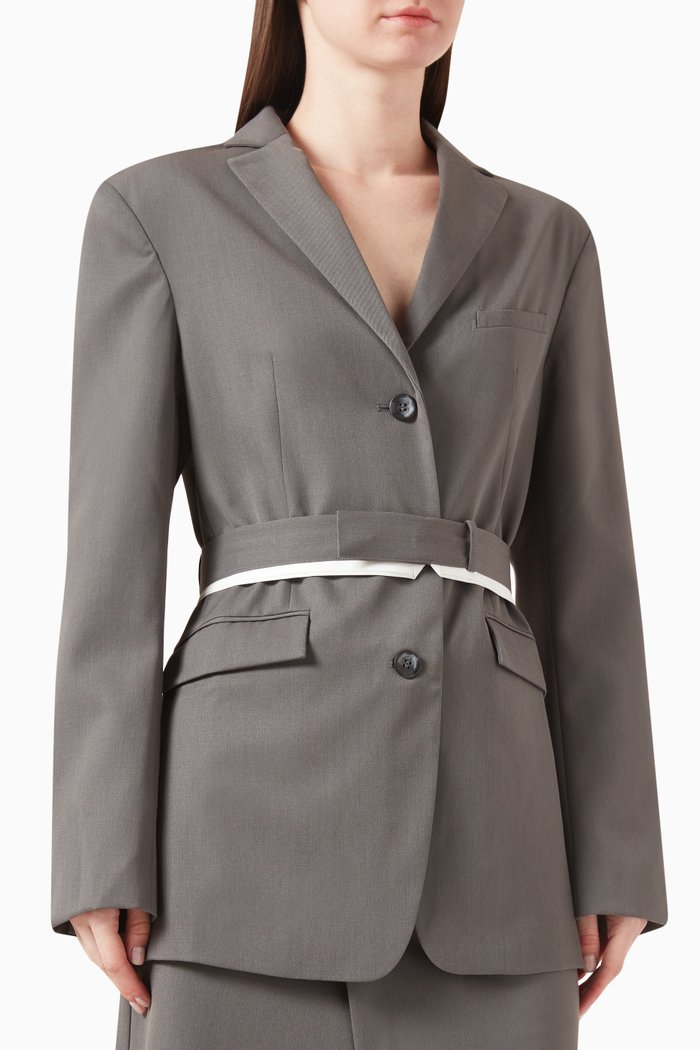 

Homme Belted Blazer in Wool Blend, Grey
