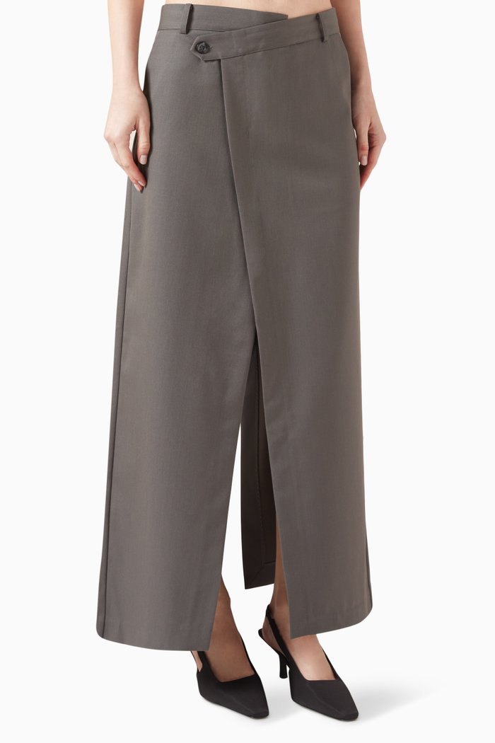 

Deconstructed Waist Maxi Skirt in Wool Blend, Grey
