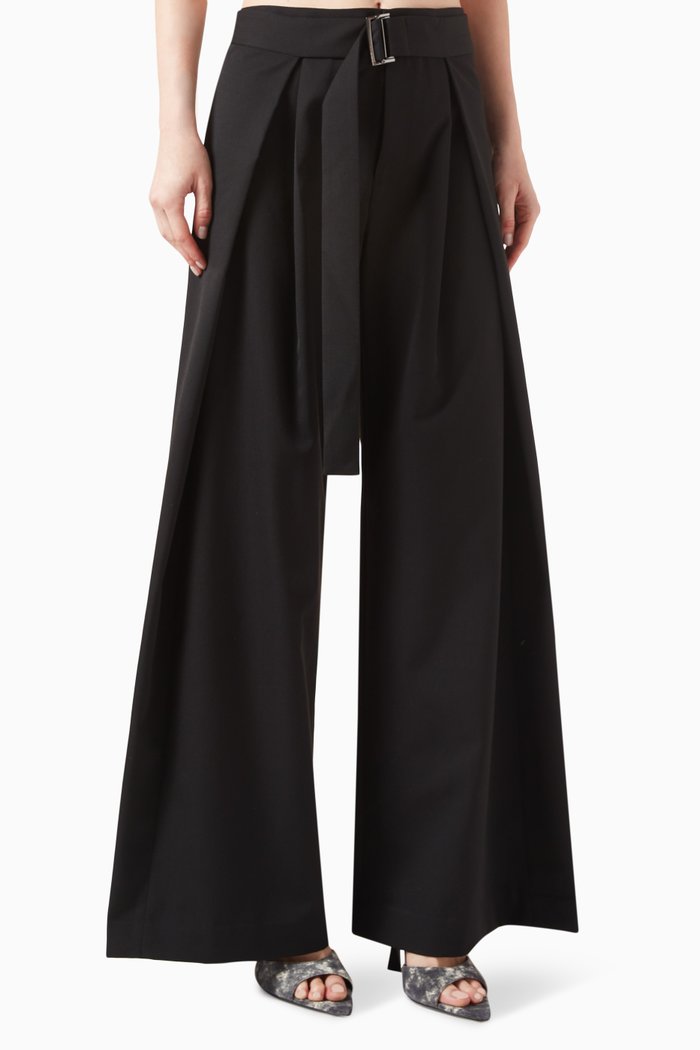 

Fold Wide-leg Pants in Wool Blend, Black
