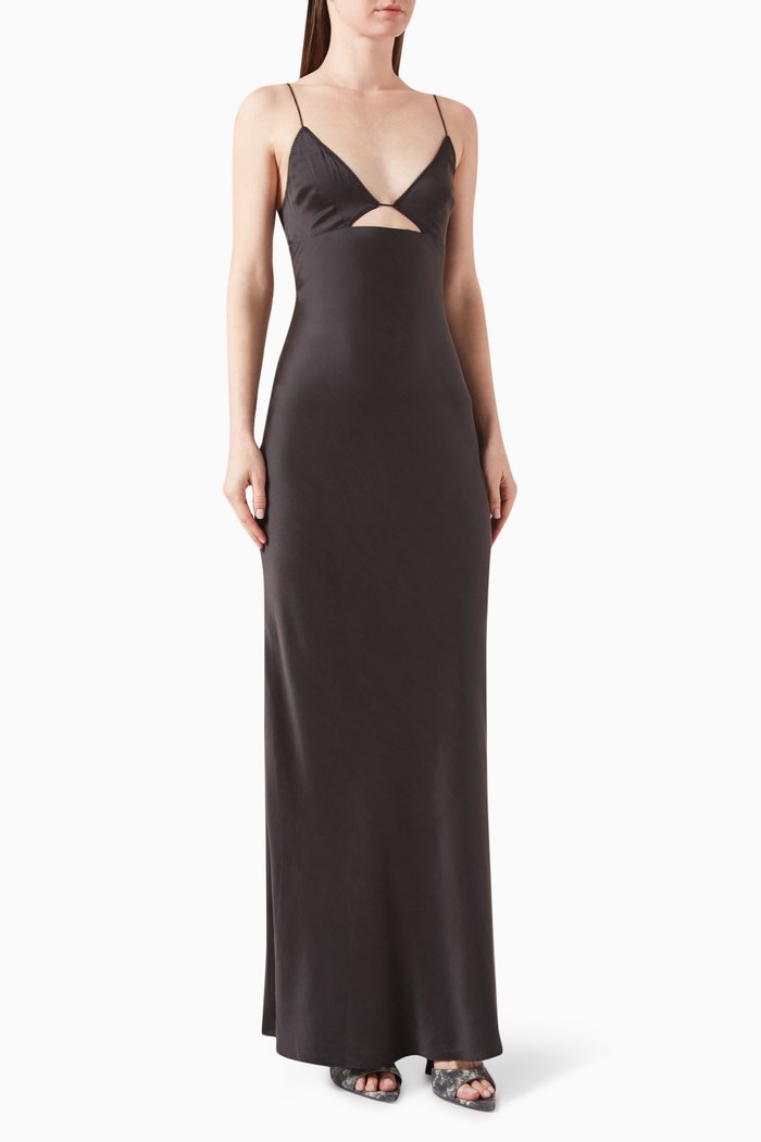Bias Slip Dress in Silk Blend, Black