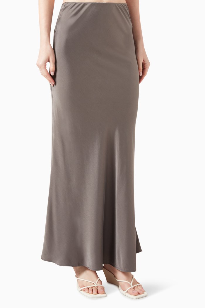 

Bias-cut Maxi Skirt in Silk Blend, Grey