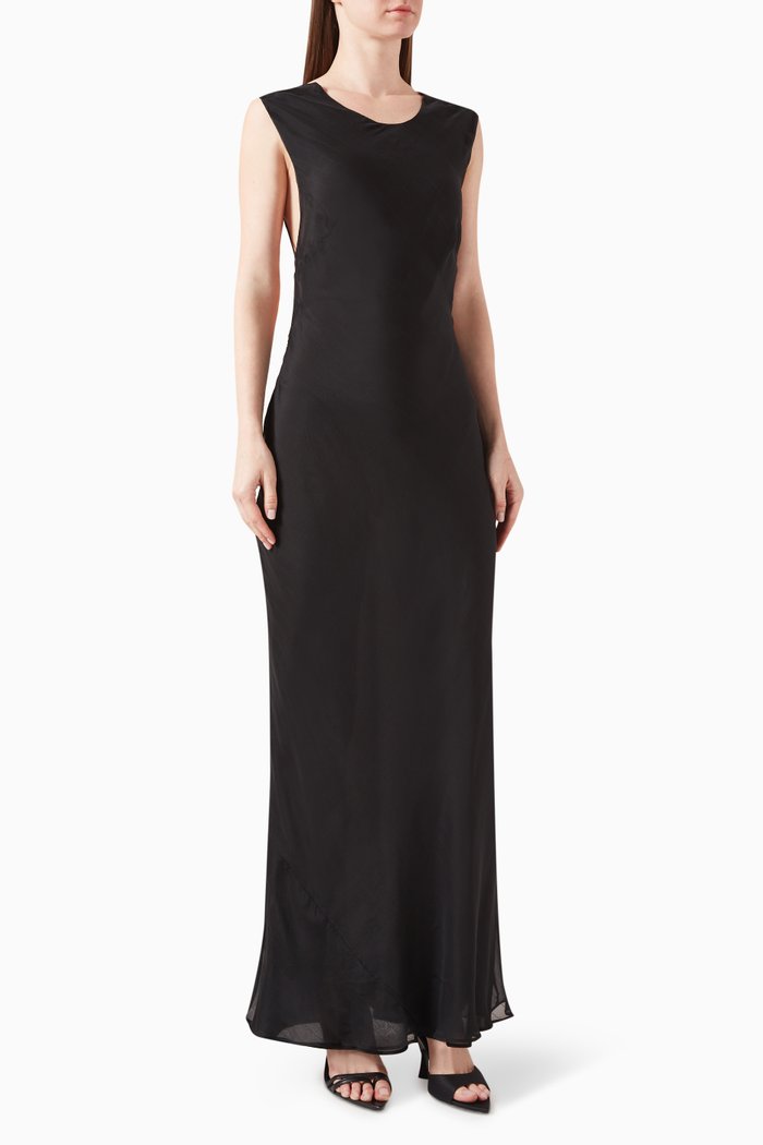 

Pinstripe Maxi Dress in Silk, Black