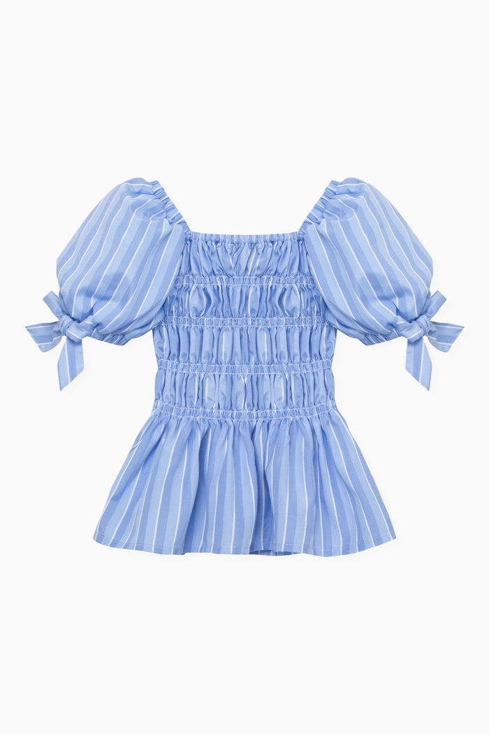 

Stripe Smocked Top in Polyester, Blue